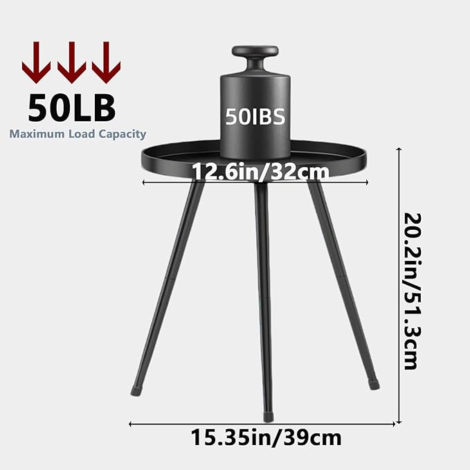 Small Round Side Table Metal End Table Outdoor Black Side Table Mid-Century Modern Accent Table for Office Bedroom Balcony and Small Spaces. Rootora