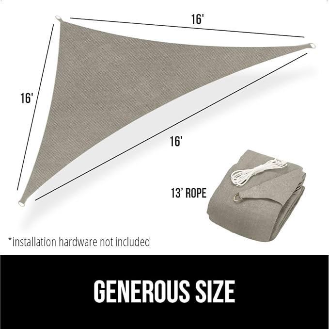 GORILLA GRIP Heavy Duty Sun Shade, UV Protection Fade Tear and Rust Resistant Triangle Sunshade Canopy, Curved Edges Blocks Sunlight, Breathable Sail, Outdoor Patio, Lawn Garden Graphite GorillaGrip