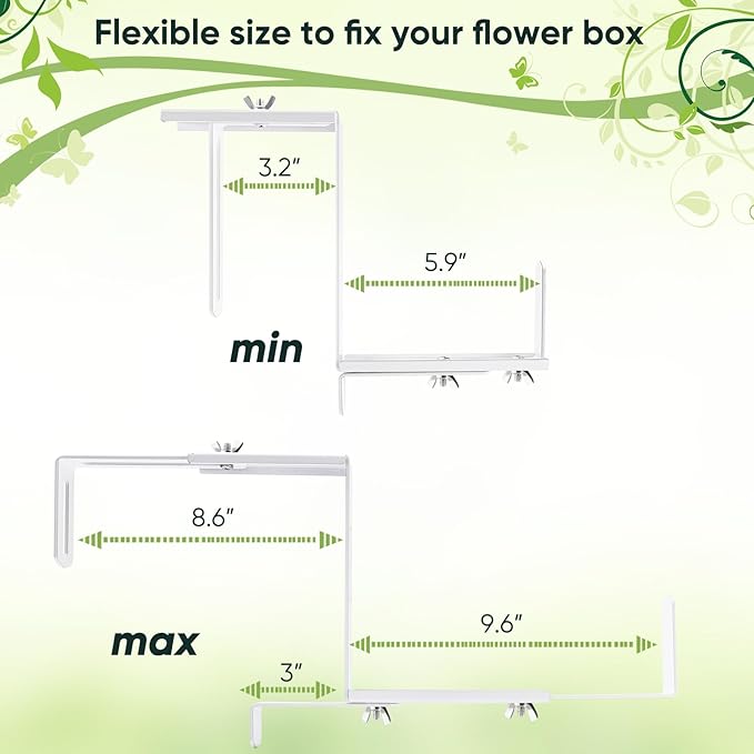 Adjustable Planter Box Bracket, Flower Box Holder Brackets for Deck Railing, Window Box Hanging Brackets for Patio Garden Fence Pergola Balcony Supporting Heavy Planters-4 Pack VIVIKEN