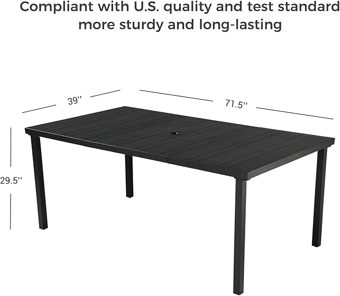 Grand patio Outdoor Dining Set for 6, 7 PCS Patio Table and Chairs Set, Metal Woven Wicker Fixed Patio Chairs with Thickened Cushions & 1 Rectangular Woodgrain Dining Table with Umbrella Hole (Brown) GrandPatio