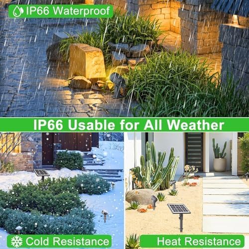 CLY 4-in-1 Solar Spot Lights Outdoor with 14M Cable Solar Powered Landscape Lighting Low Voltage IP66 Waterproof Auto On/Off for Outside Garden Yard Landscape Pathway 2700K Warm White CLY