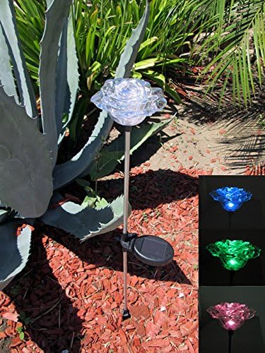 Solar Garden Stake Lights with Color Changing LED or Regular White LED Landscape Path Lights (Set of 2) (Rose) Ntertainment+House