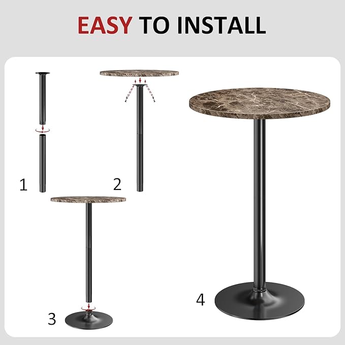 Furmax Bistro Pub Table Round Bar Height Cocktail Table for Home Bar, Round Bar Tables for Party, Dining Room, Living Room and Wedding, Metal Base MDF Top Obsidian, 40.6 Inch Height (2, Faux Marble) Furmax
