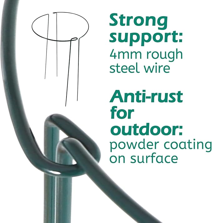 24 Pack Plant Support Stake, Half Round Metal Garden Plant Stake, Green Plant Support Ring, Border Support with Plant Lables & Plant Clips for Outdoor Indoor Plants, Vegetable, Flowers Linyona