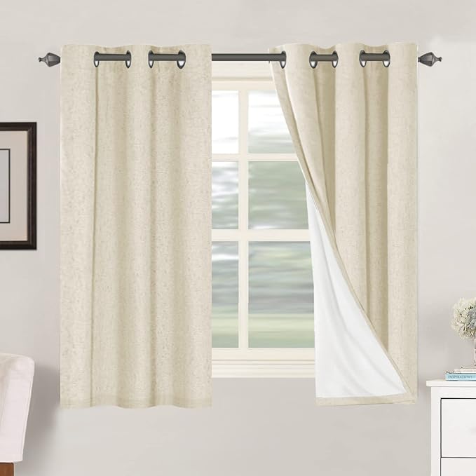 H.VERSAILTEX 100% Blackout Curtains for Bedroom Thermal Insulated Linen Textured Curtains Heat and Full Light Blocking Drapes Living Room Curtains 2 Panel Sets, 42x54 Inch, Bleached Sand HVERSAILTEX