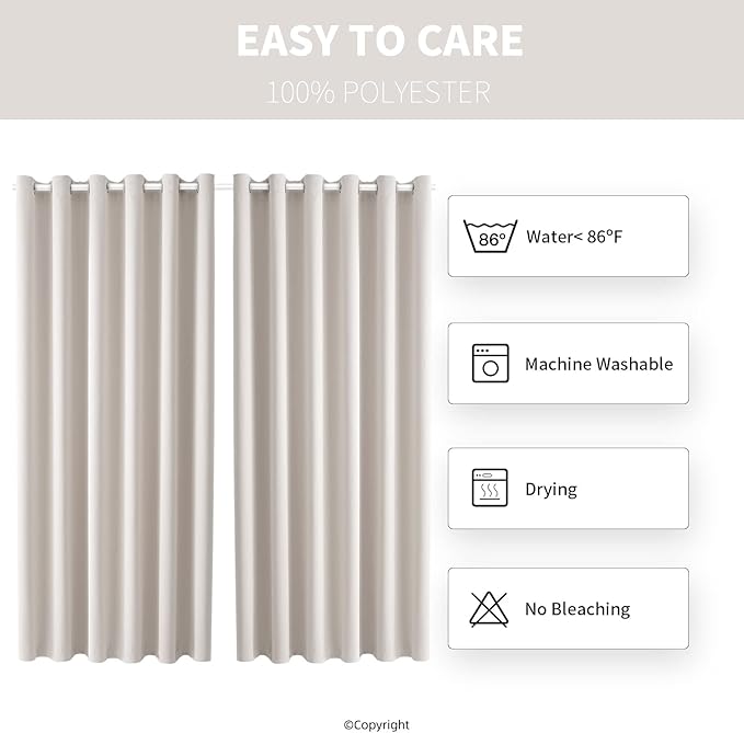 Waterproof Outdoor Curtain W84 x L84 - Grommet Top Sunlight Blocking Window Treatment Drapes Blackout Curtains for Home Bedroom Living Room Outdoor Patio Porch Gazebo (Cream, 2 Panels) DivaenCamino