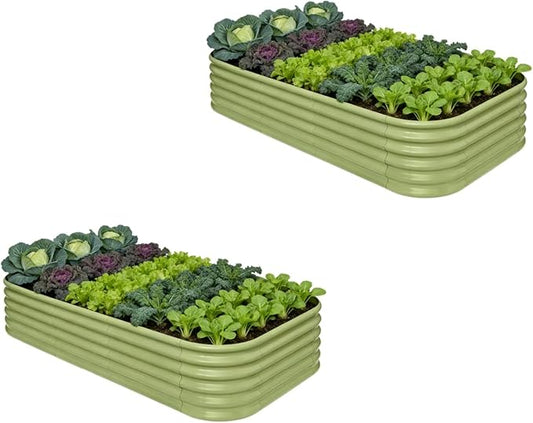 2-Pack Galvanized Raised Garden Bed 8x4x1.5 | 10x2x1.5 ft, 18" Tall Metal Planter Boxes Outdoor for Vegetable Herbs, Modular Raised Flower Bed for Gardening with Zn-Al-Mg Coated - Moss Green Annoell