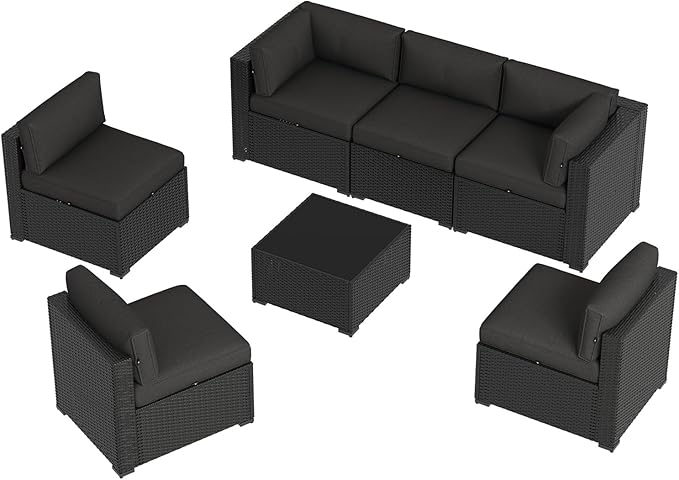 Aoxun 7 Piece Patio Furniture Set, Wicker Rattan Patio Sectional Sofa, Outdoor Furniture Set with Thickened Cushion, Black Aoxun