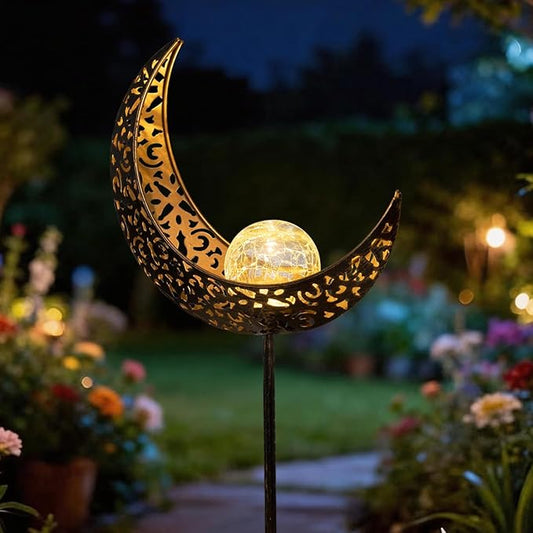 TAKE ME Moon Solar Lights for Women Garden Outdoor Decor Waterproof Metal Solar Stakes Lights for Patio Yard Walkway Lawn Patio Mothers Garden Gifts Mom Wife Grandma TAKEME