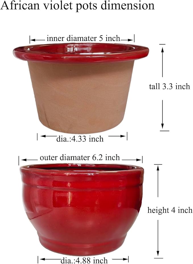 African Violet Pots Self Watering Round Ceramic Violet Pot (red, 6 inch) Dphagesy