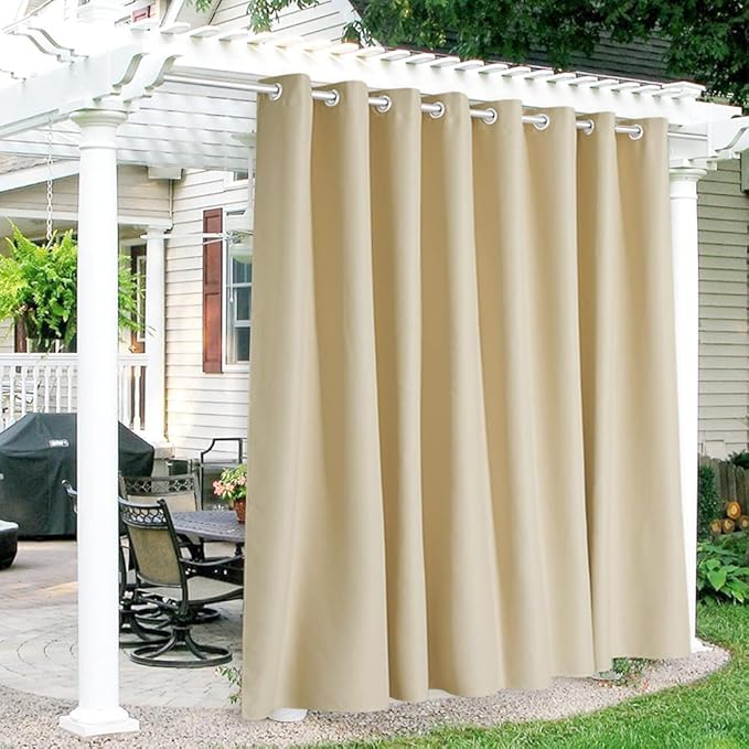 RYB HOME Extra Wide Outdoor Curtains for Patio Waterproof Heavy Duty Thermal Insulated in Summer Full Coverage Privacy for Porch, Cabana & Pool, W120 x L95, Biscotti Beige, 1 Panel RYBHOME
