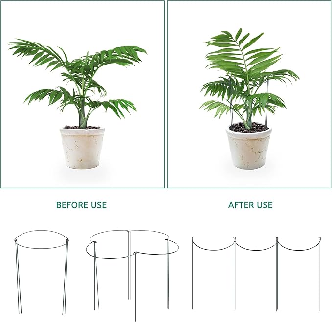 24 Pack Plant Support Stake, Half Round Metal Garden Plant Stake, Green Plant Support Ring, Border Support with Plant Lables & Plant Clips for Outdoor Indoor Plants, Vegetable, Flowers Linyona