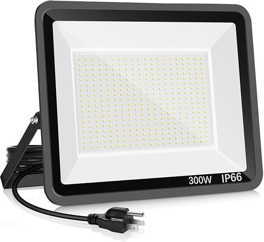 300W LED Flood Light Outdoor,2000W Equivalent 5000K Daylight White Super Bright FloodLight with Plug,43500LM IP66 Waterproof Commercial Lighting for Sports Fields,Counts,Arena,Stadium YANYCN