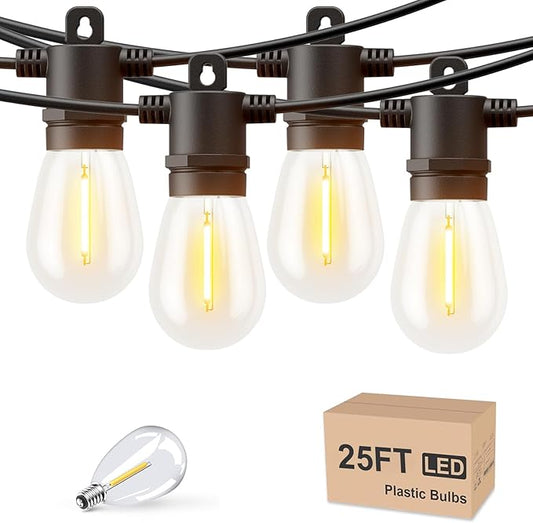Svater Outdoor String Lights LED 25 FT, Patio Lights for Outside Waterproof IP65 with Shatterproof LED Bulbs, Cafe Bistro Backyard Balcony Hanging Light Warm White Svater