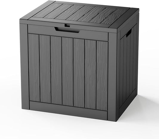 35 Gallon Outdoor Deck Box, Lockable Waterproof Outdoor Storage Boxes For Garden Tools,Indoor Cushions,Accessories Outside Storage Resin Weatherproof Container(Black) MAIUSCOLI