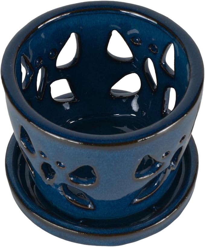 W&W Orchid Pot with Holes and Saucer for Repotting, Blue, 5 Inch WWHomeDecor