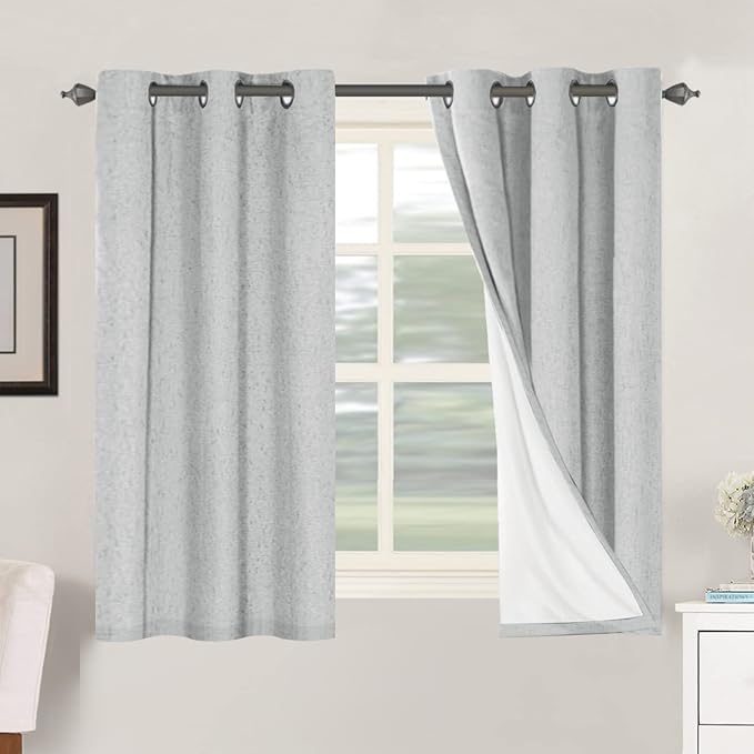 H.VERSAILTEX 100% Blackout Curtains for Bedroom Thermal Insulated Linen Textured Curtains Heat and Full Light Blocking Drapes Living Room Curtains 2 Panel Sets, 42x54 Inch, Glacier Gray HVERSAILTEX