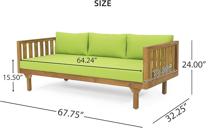 Merax Outdoor 3 Seater Daybed, Acacia Wood Day Bed Couch Sofa with Cushions for Patio Backyard, Garden, Green Merax