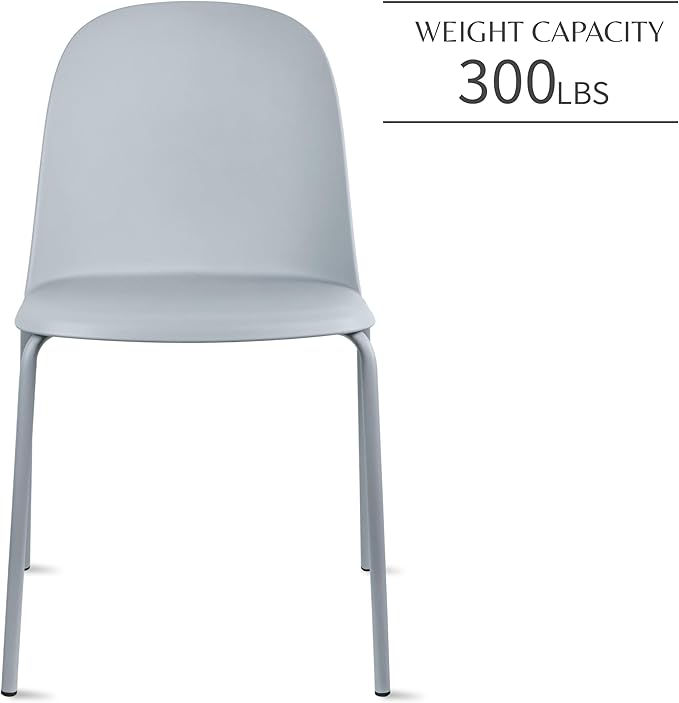 2xhome Modern Stackable Armless Dining Chair | Plastic Shell Seat with Metal Legs | Indoor or Outdoor Use | Home Kitchen Patio (1, Grey, No Padding) 2xhome