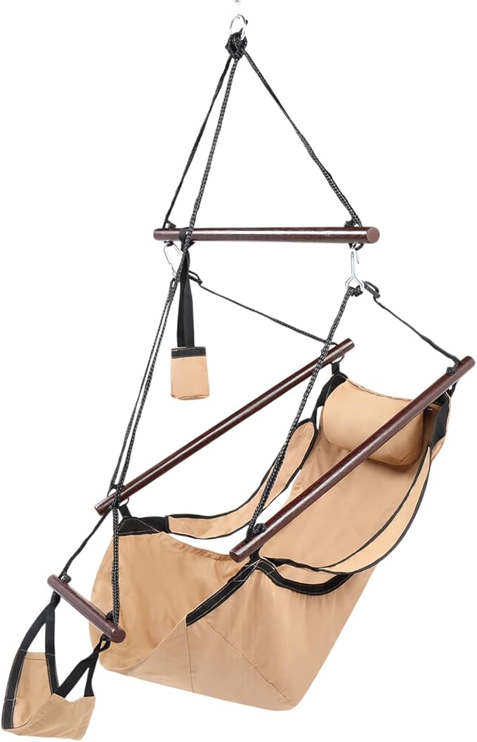 ONCLOUD Upgraded Unique Hammock Hanging Sky Chair, Air Deluxe Swing Seat with Rope (Tan) ONCLOUD