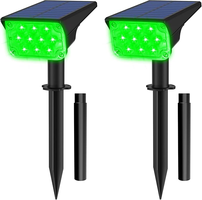 T-SUNUS Green Solar Spot Lights Outdoor Landscape Spotlights 2 Pack Dusk to Dawn Waterproof IP65 for St Patricks Day Halloween Christmas Accent Uplighting for Tree Yard Statue Graveyard Driveway Flag T-SUNUSLighting