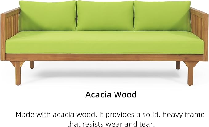 Merax Outdoor 3 Seater Daybed, Acacia Wood Day Bed Couch Sofa with Cushions for Patio Backyard, Garden, Green Merax