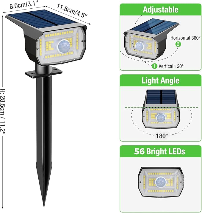 nipify 10 Pack Solar Spot Lights Outdoor Motion Sensor with 3 Modes,Solar Spotlights Outdoor Waterproof 2-in-1 Auto On/Off Landscape Lighting for Outside Yard Wall Garden Pathway, Warm White Nipify