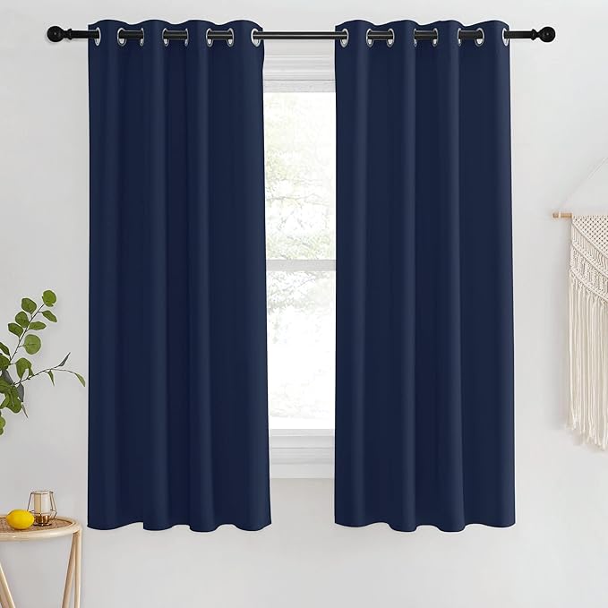 NICETOWN Blackout Navy Blue Curtains 63 inch Length - Window Treatment Energy Saving Thermal Insulated Room Darkening Solid Grommet Drapes for Living Room (1 Panel, 46 by 63-Inch) NICETOWN