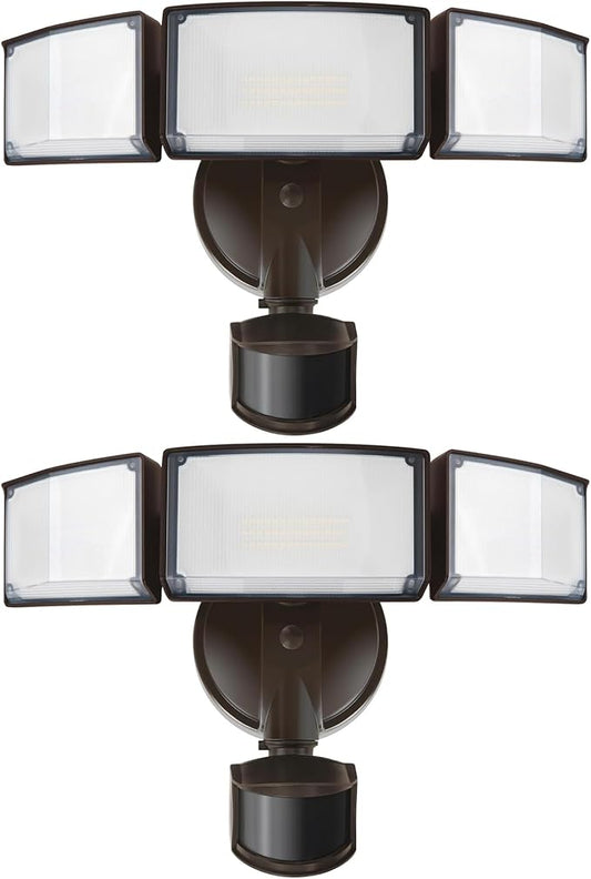 LUTEC 2 Pack 72W 7500LM LED Security Lights Motion Sensor Light Outdoor, 5000K Daylight, IP65 Waterproof, Dusk to Dawn, 3-Head Motion Detected Flood Light for Garage, Yard, Porch(Brown) LUTEC