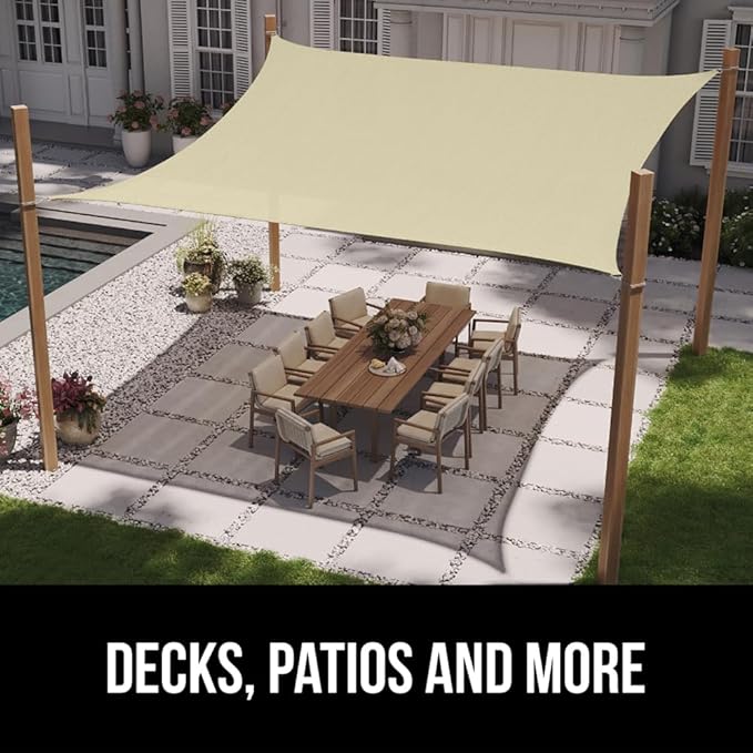 GORILLA GRIP Heavy Duty Sun Shade, UV Protection Fade Tear and Rust Resistant Triangle Sunshade Canopy, Curved Edges Blocks Sunlight, Breathable Sail, Outdoor Patio, Lawn Garden Butter Cream GorillaGrip
