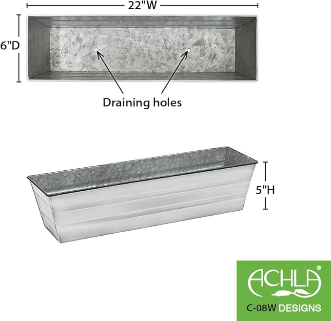 Achla Designs Galvanized Window Flower Box Planter-Cape Cod White-Small (22" L x 6" W x 5" H) ACHLADesignsHomeGarden