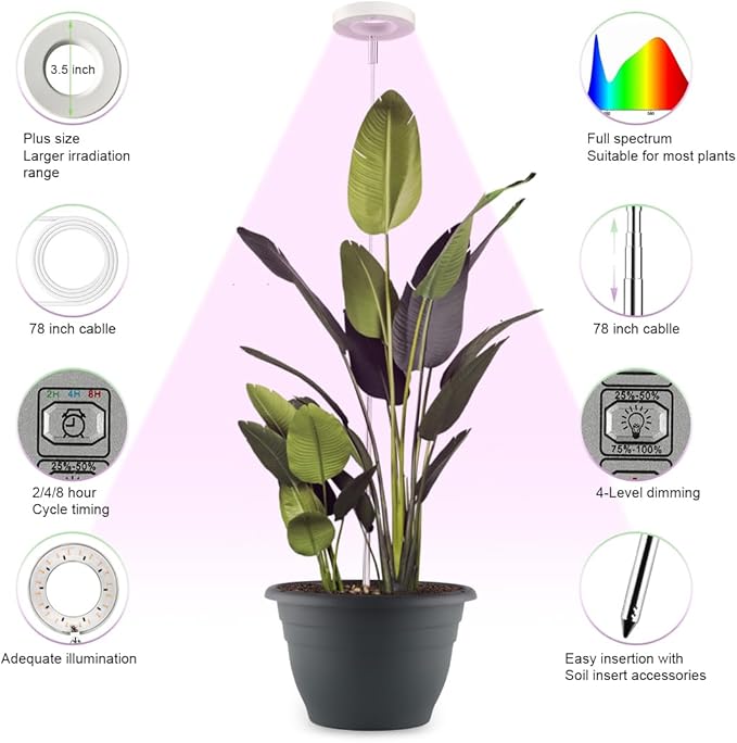 2 Pack 11 Inch Plant Pots with LED Grow Lights,Grey Indoor Flower Pots with Full Spectrum Dimmable Grow Lights,Drainage Holes & Plug,Soil Moisture Meter Included RooTrimmer