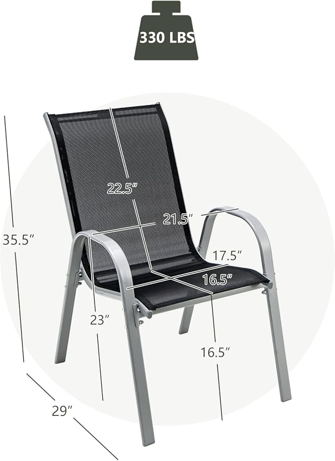 Giantex Set of 4 Patio Chairs, Stackable Outdoor Dining Chairs, 330 LBS Capacity, All Weather Resistant, Heavy Duty Rustproof Metal Armchairs, Lawn Chairs for Front Porch Yard Pool Garden Giantex