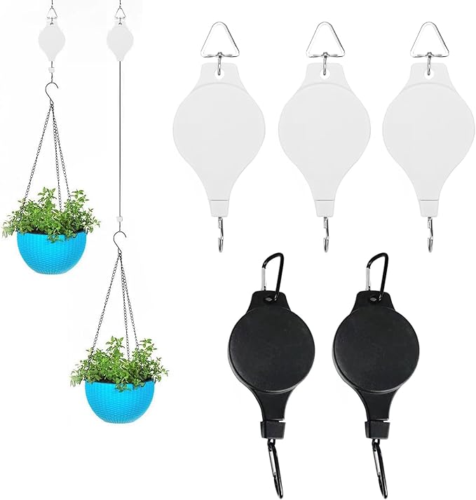5PCS Adjustable Retractable Plant Pulley Hangers - Versatile Height Hooks for Hanging Baskets, Flower Pots, and Bird Feeders HOGXUAE