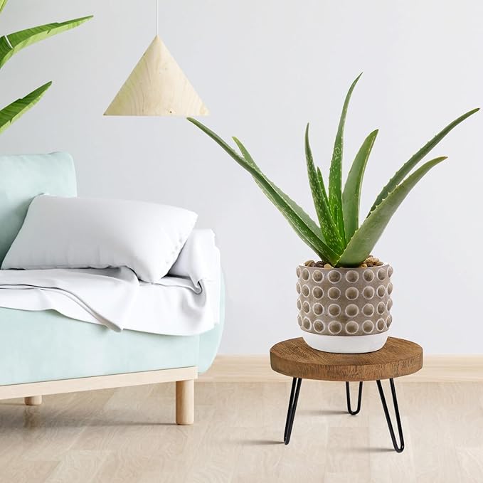 Plant Stand Indoor Outdoor, Wooden plant Stool, Mid Century Plant Stand for Indoor Plants, Wood Modern Plant Holder Rattan Flower, Low Short Boho Rustic Planter Stand Fit 5-15 Inch Pot(M, L) Welcometoobtain