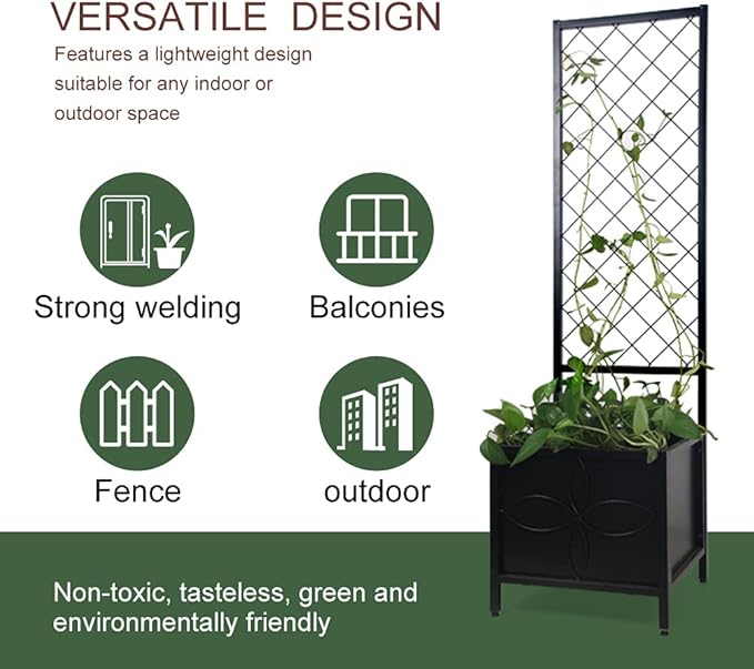 Zhongma 15.75 x 15.75 x 55 in Raised Garden Bed with Trellis,Heavy Duty Plant Box for Climbing Plants with Drainage Hole, Metal Lattice Planter Gardon Box with Inner Fabric Liners. Zhongma