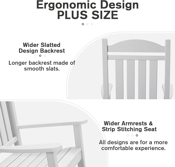 Devoko HDPE Rocking Chair Plastic Outdoor Indoor Patio Rocker Chair High Back All Weather Rocker for Patio Backyard Porch Garden (White) DEVOKO