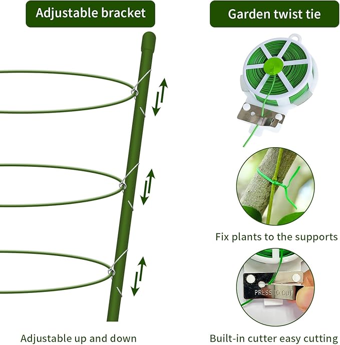 4 Pack Tomato Cage for Garden Plant Support, 18 inches Small Tomato Cages Tomato Trellis with Adjustable Rings, Plant Stakes for Peony Support, Tomato Stakes Rings for Climbing Plants HOYEJYOU