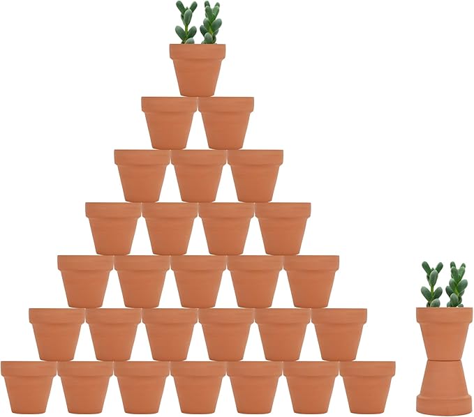 32pcs Small Mini 2" Terracotta Pot Clay Ceramic Pottery Planter, Cactus Flower Nursery Terra Cotta Pots, with Drainage Hole, for Indoor/Outdoor Succulent Plants, Crafts, Wedding Favor Becory