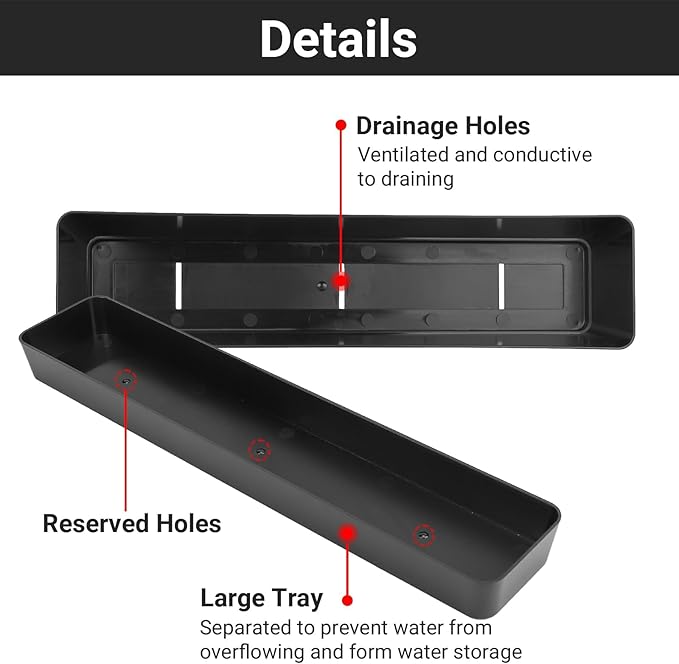 GREANER Rectangle Window Boxes, 6PCS 16x3.8 Inch Black Herb Planters with RemovableTray and Drainage Hole, Succulent Flowers Plastic Pot for Balcony, Office, Windowsill, Garden, Outdoor Decoration Use GREANER