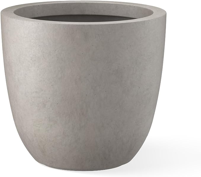 Kante 10 Inch Dia Round Concrete Planter, Indoor Outdoor Large Plant Pot with Drainage Hole and Rubber Plug for Home Patio Garden, Weathered Concrete Kante