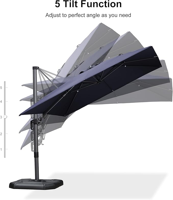 PURPLE LEAF 9' X 12' Left-right Tilt Patio Umbrella Outdoor Cantilever Swivel Rectangle Umbrella with Tilt Aluminum Offset Umbrella with 360-degree Rotation for Garden Deck Pool Patio Navy Blue PURPLELEAF