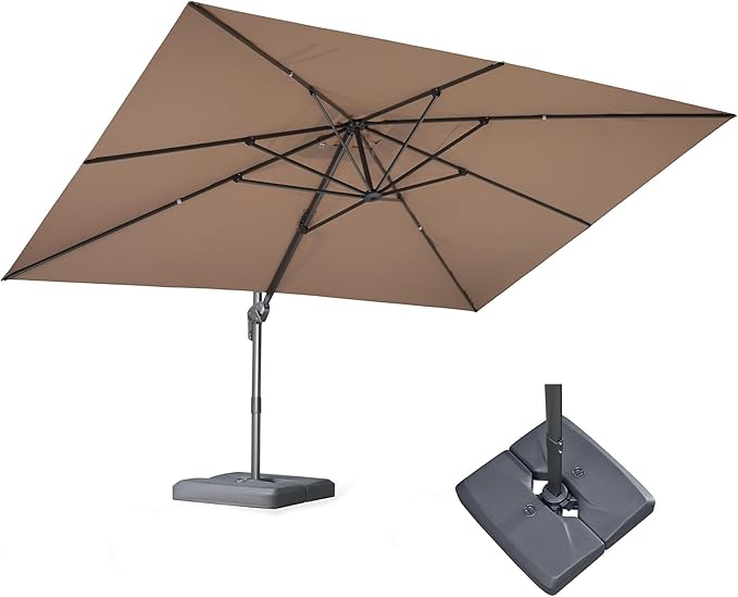 PURPLE LEAF Patio Umbrella 10' X 13' Rectangle Cantilever Umbrella with Wind Resistance Base Large Aluminum Outdoor Umbrellas with UPF40+ Premium Fabric for Deck Pool Garden, Sand Dune Rootora