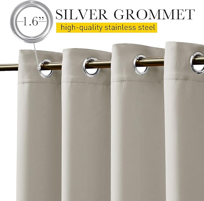 NICETOWN 2 Panels Outdoor Curtains for Patio Extra Wide 84", Waterproof & Windproof Grommet & Back Tab Fixed Top and Bottom Sun Blocking Privacy Drapes with Rope for Gazebo, Natural, W84 x L108 NICETOWN