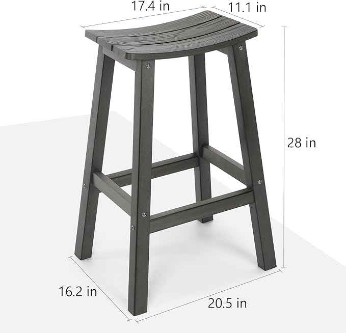 All-Weather Bar Stools Set of 2, 28" Height Outdoor Bar Stools, Never Rot or Fade, for Bar, Kitchen Counter, Deck, and Patio, Grey Stoog