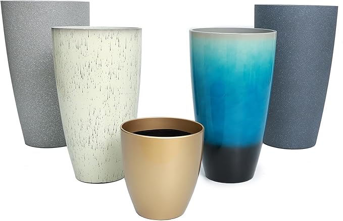 24/21/11 Inch Tall Planter Pots Garden Plastic Planters - Set of 3 for Indoor & Outdoor Use - Decorative Lightweight Flower Pots (Dark Grey) MinCHI257