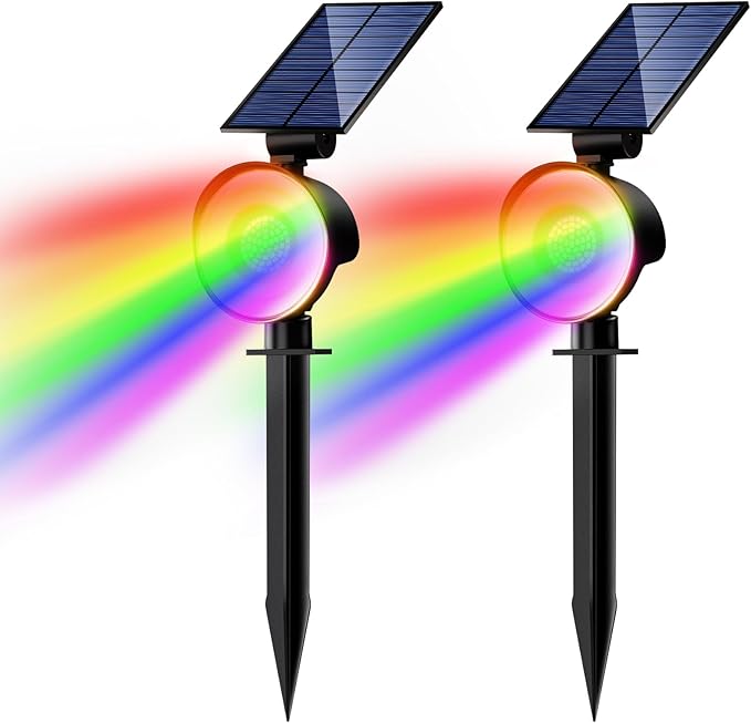 nipify 2 Pack Solar Spot Lights Outdoor Waterproof, Solar Spotlight Light for Outside Yard Landscape Lighting Pathway Lights Wall Auto On/Off, RGB Nipify