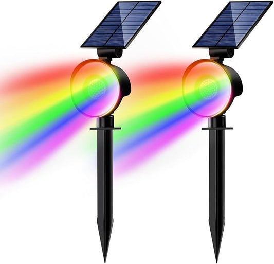 nipify 2 Pack Solar Spot Lights Outdoor Waterproof, Solar Spotlight Light for Outside Yard Landscape Lighting Pathway Lights Wall Auto On/Off, RGB Nipify