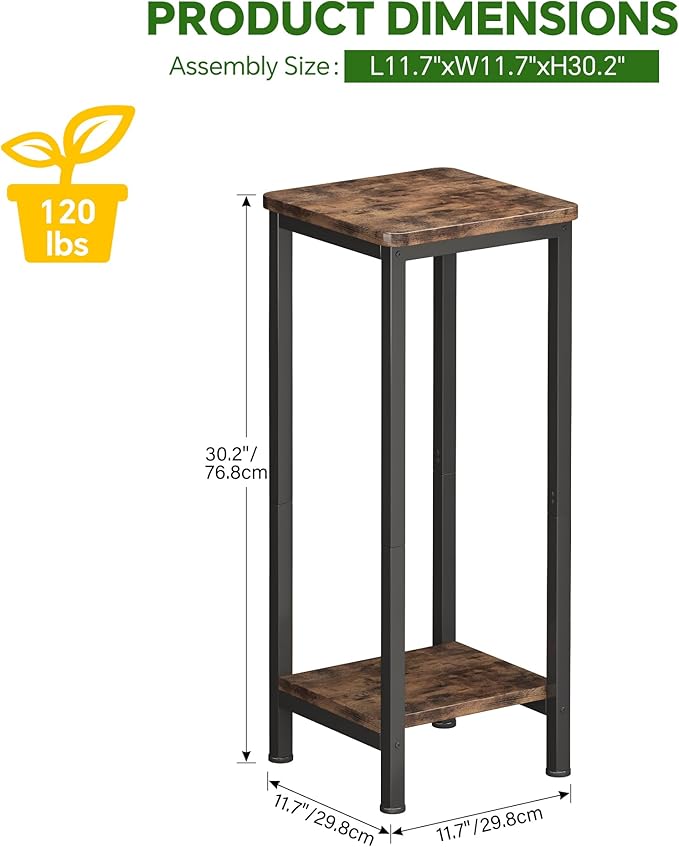 Homeiju 2-Pack Plant Stand Indoor, 2 Tier Wood Corner Plant Stand, Modern Square Plant Shelf Flower Stand for Living Room Patio Balcony Garden, Rustic Brown Homeiju