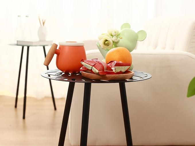 1 Pack Metal Outdoor Side Tables Small Outside Round End Table for Patio Modern Accent Garden Corner Table for Small Spaces, Balcony, Porch, Weather-Resistant, Plant Stand Indoor, Black PartyZealot